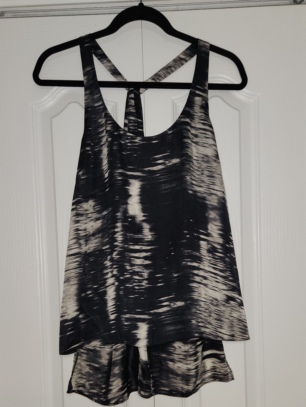 BCBGMaxAzria Black and Cream Tie-Dye Racerback Camisole